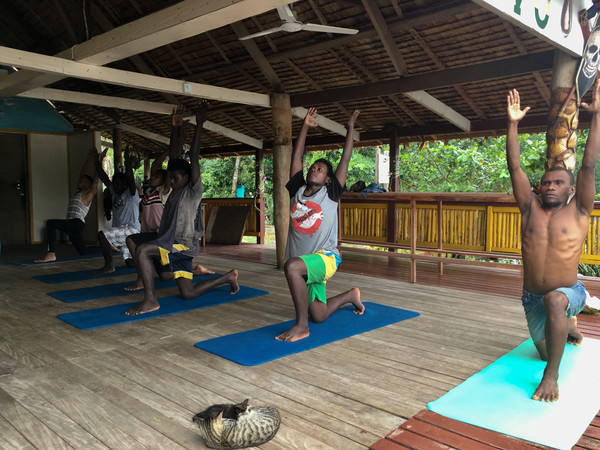 The young men of Ughele Village on nearby Rendova Island were keen to practice and hope to eventually become yoga teachers. Judging by their low crescent lunge they will.